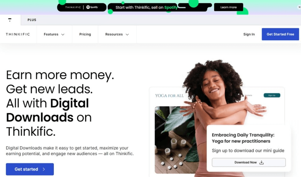 homepage on Thinkific digital downloads